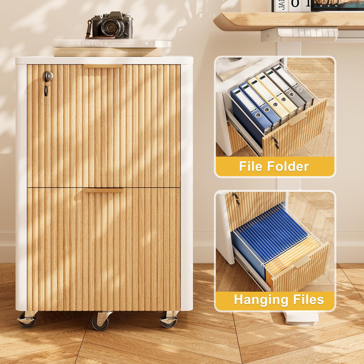 2 Drawer Wooden Mobile File Cabinet with Lock C590536