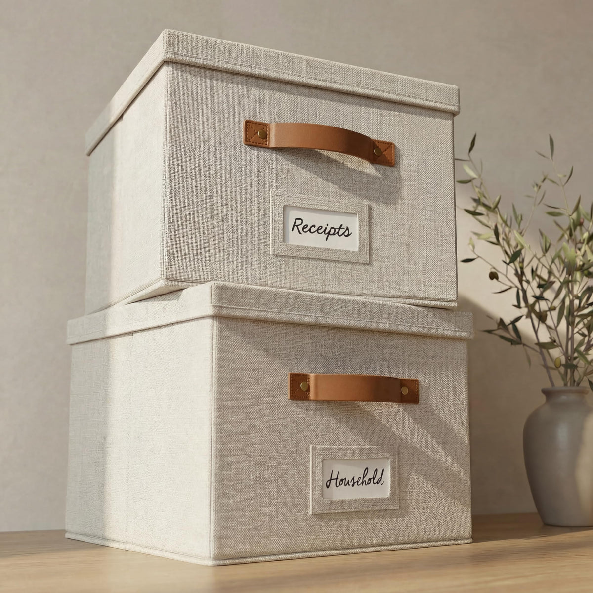 Collapsible Linen File Organizer Box Set of 2 J757426