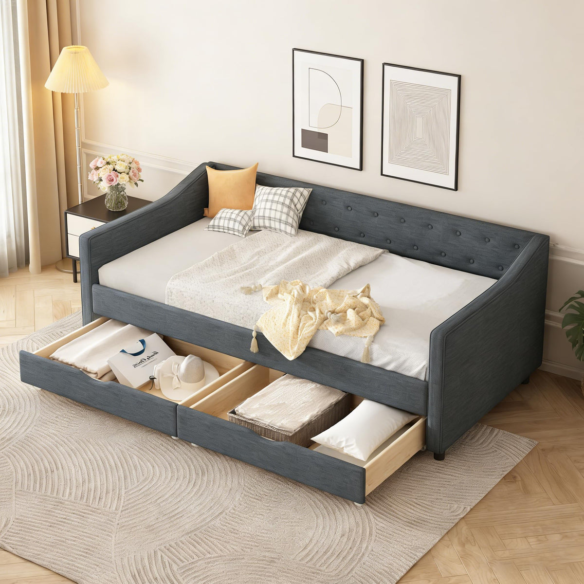 Upholstered Twin Size Daybed with Drawers L29392