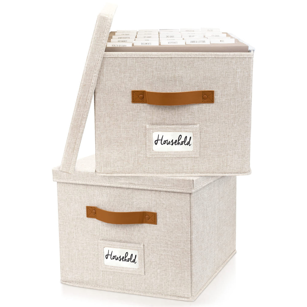 Collapsible Linen File Organizer Box Set of 2 J757426