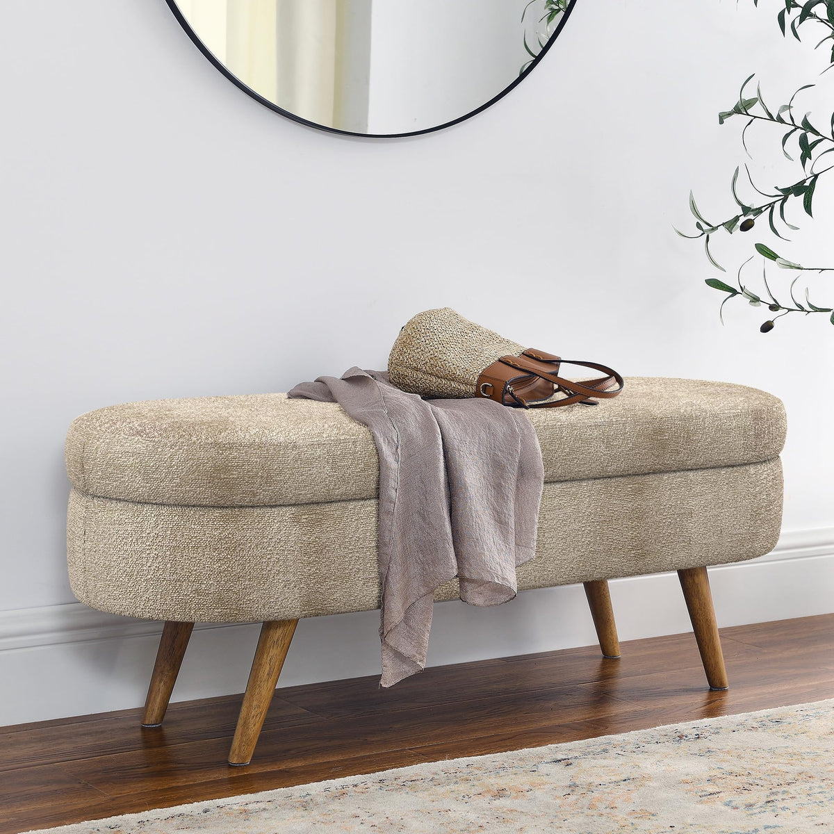 Oval Storage Bench with Rubber Wood Legs K221