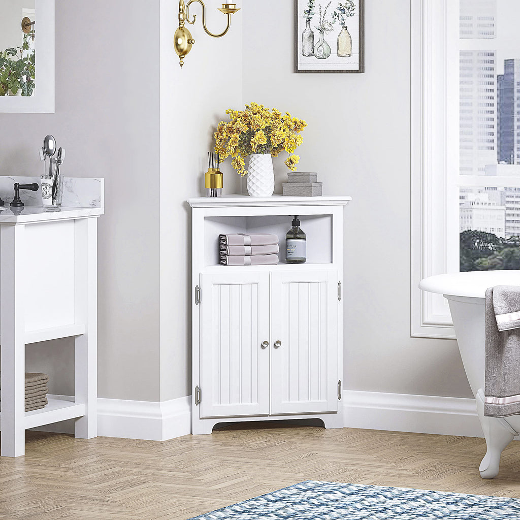 White Corner Bathroom Cabinet with Doors and Adjustable Shelf O2995