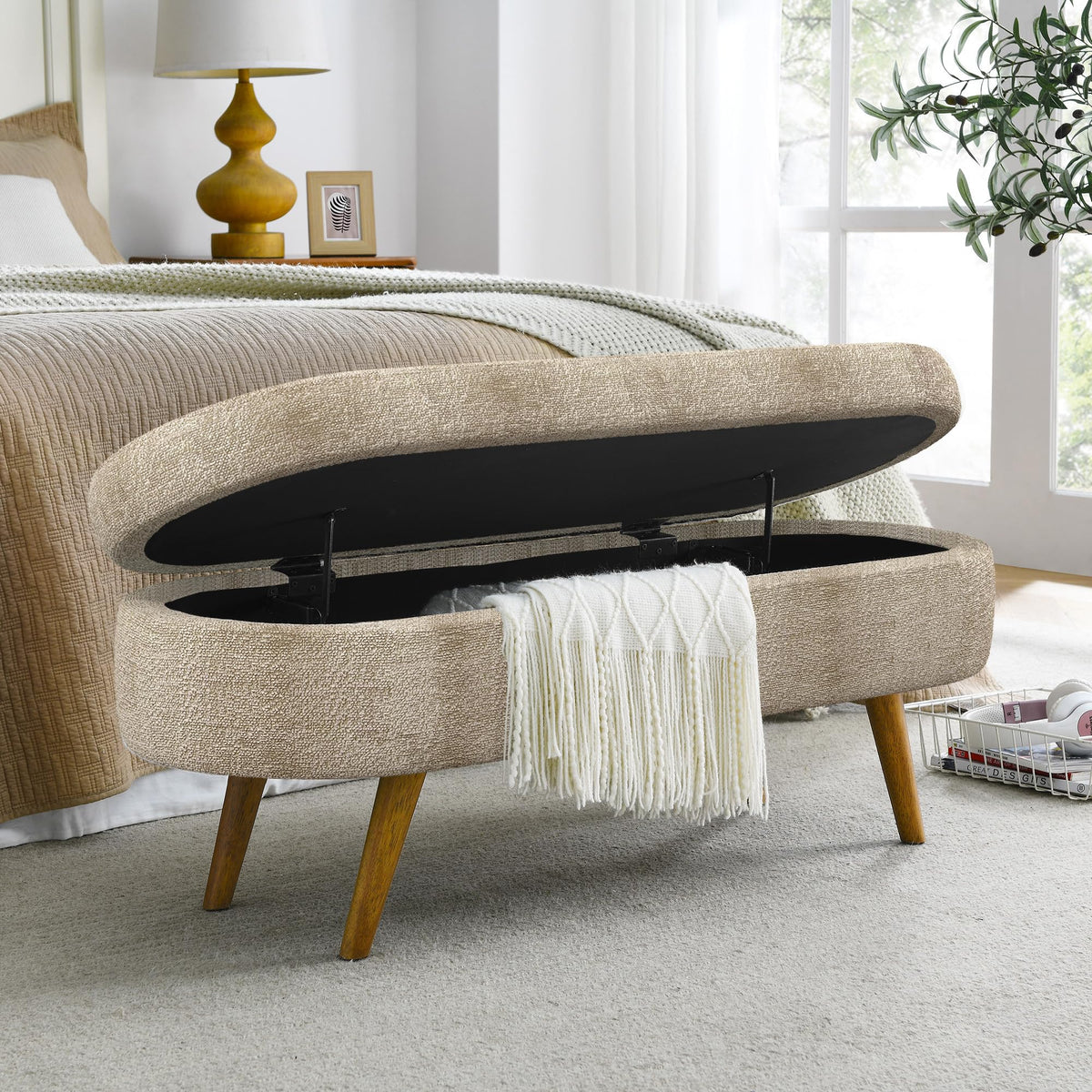 Oval Storage Bench with Rubber Wood Legs K221