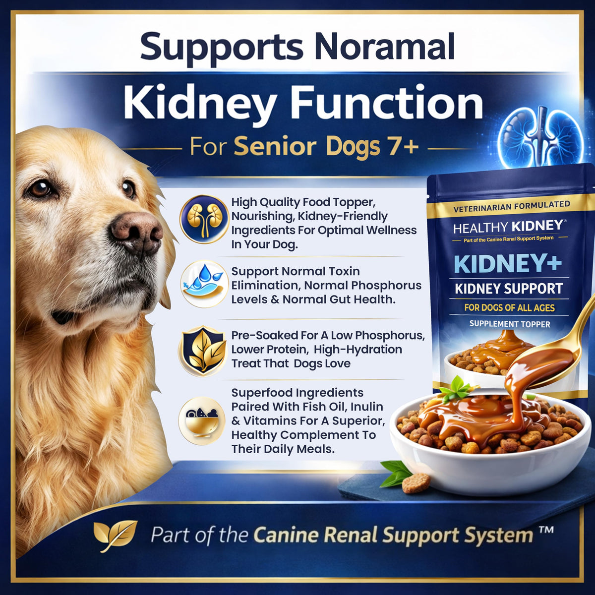 Dog Kidney Support Supplement Food Topper with Omega 3, Prebiotics, Fiber P91655