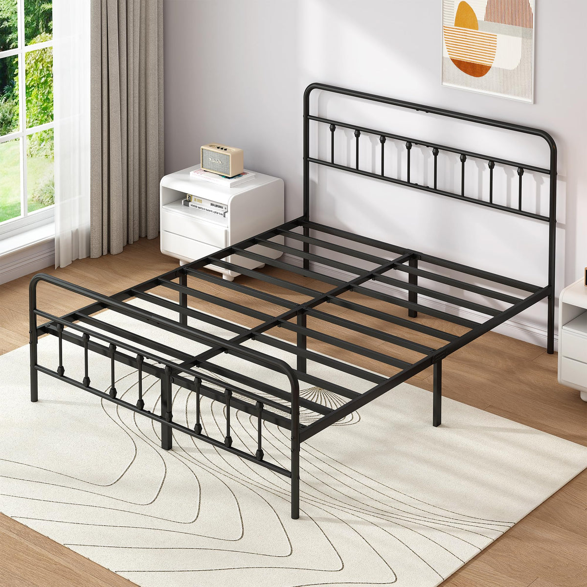 Queen Metal Bed Frame with Victorian Headboard & Footboard O432
