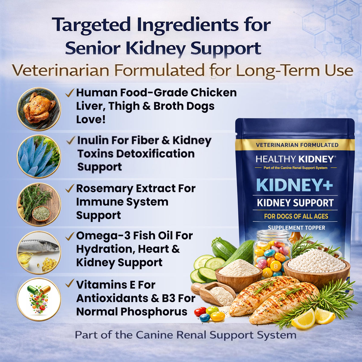 Dog Kidney Support Supplement Food Topper with Omega 3, Prebiotics, Fiber P91655