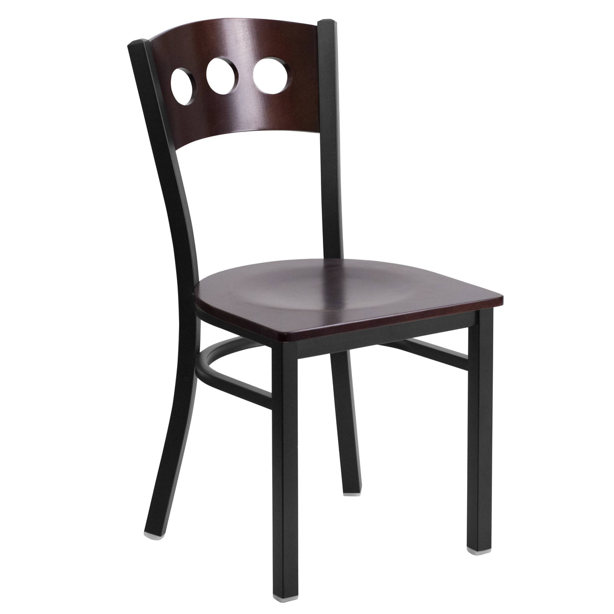 Black Metal Restaurant Chair with Walnut Wood Back and Burgundy Vinyl Seat V35438