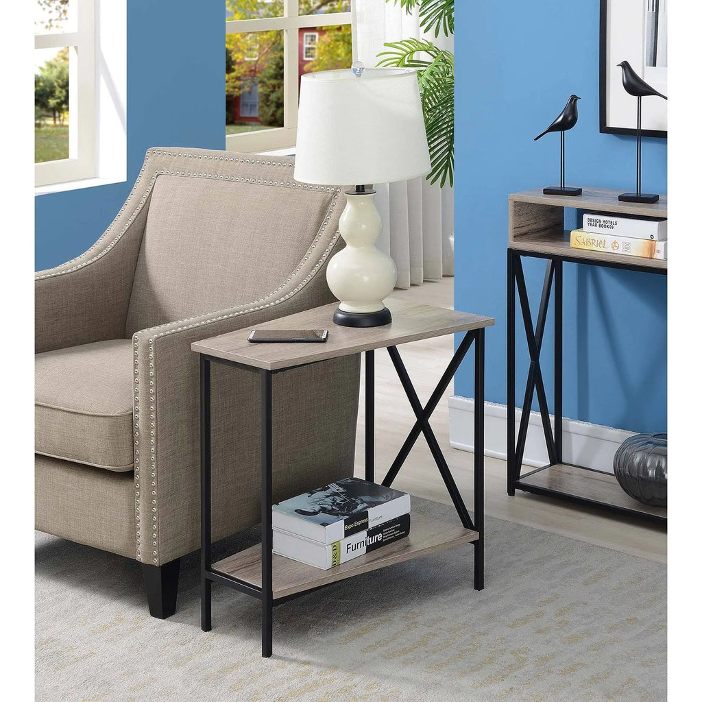 White Faux Marble Wedge End Table I753