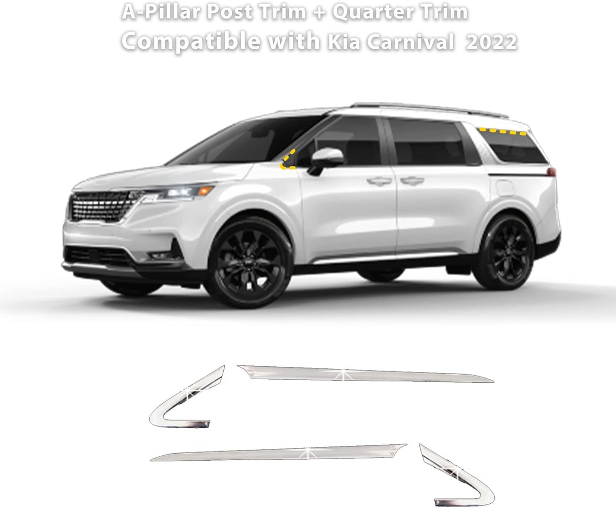 A-Pillar Post Trim and Quarter Trim for Kia Carnival 2022 (4PCs) Chrome Finish Tape-On Style O979