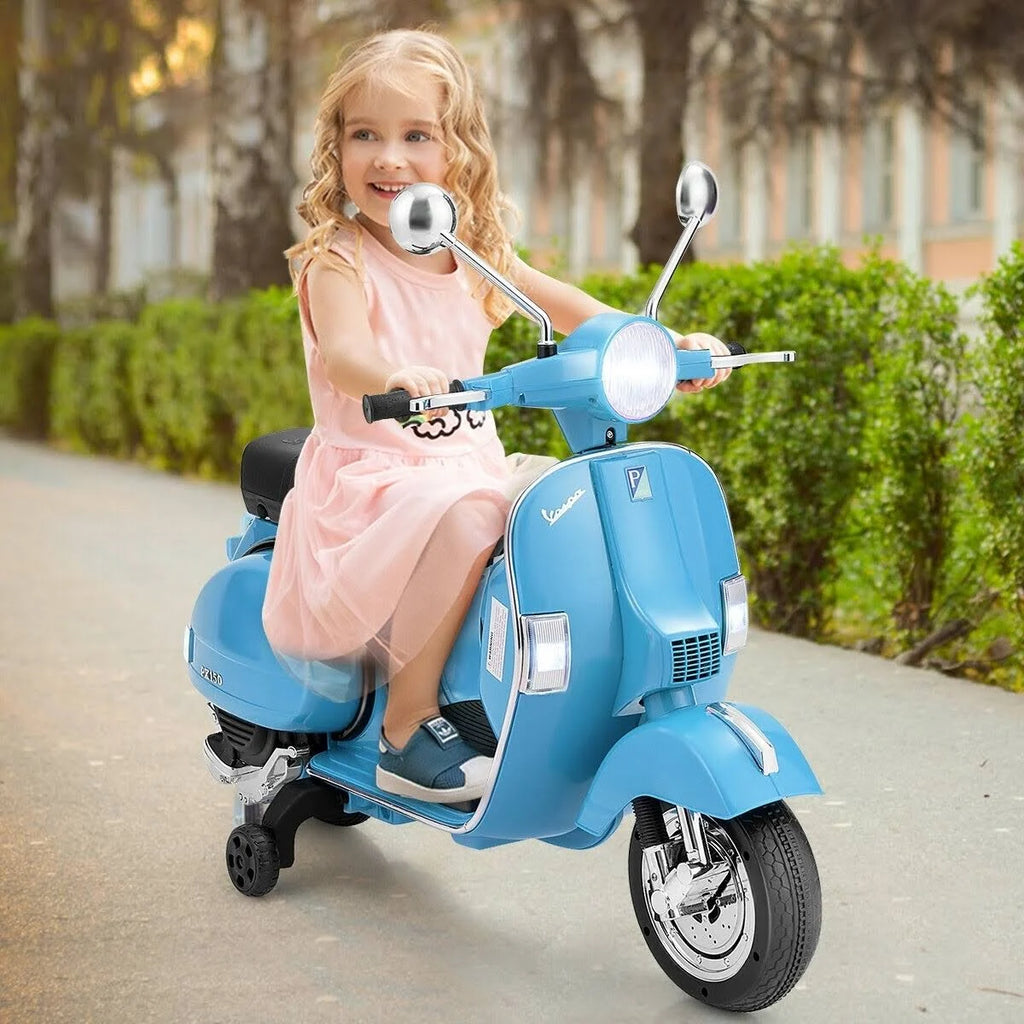 Blue 6V Kids Ride on Vespa Scooter Motorcycle with Headlight Q590