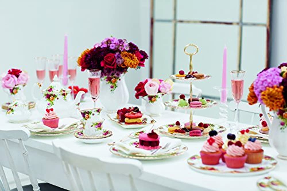 9-Piece Tea Set & Tray with Multicolored Floral Print Q397