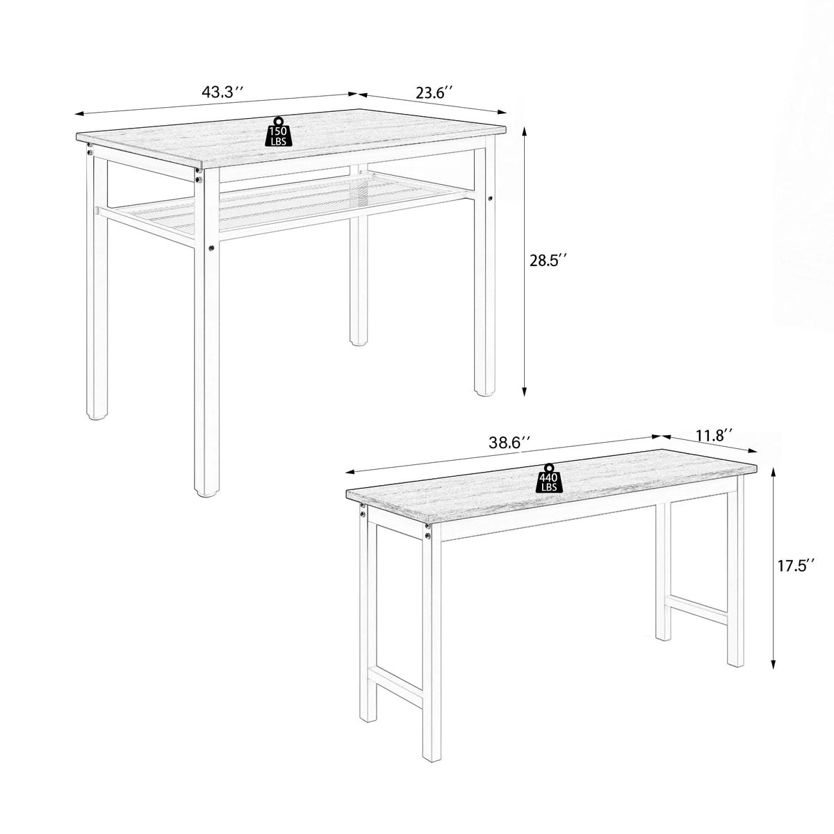3 Piece Dining Table Set with 2 Benches F603297