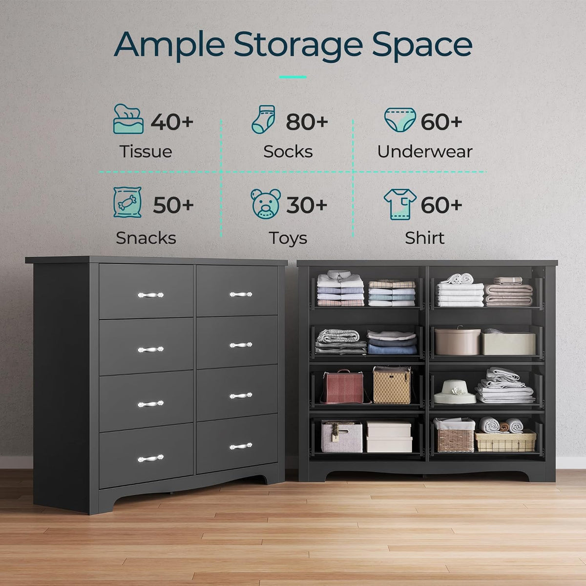 Black 8 Drawer Wood Dresser T44403