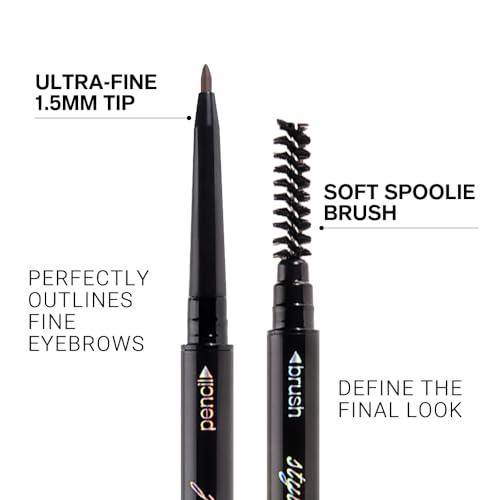 4 Fork Tip Eyebrow Pen with Dual-ended Eyebrow Brush, Waterproof, Gray Brown J651