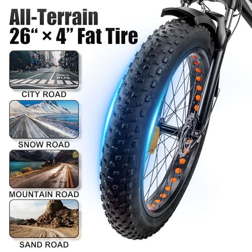 26" Electric Bike with 4.0" Fat Tire, Peak 1500W Rear Hub Motor, Disc Brakes, Front Suspension, 7 Speed F2885