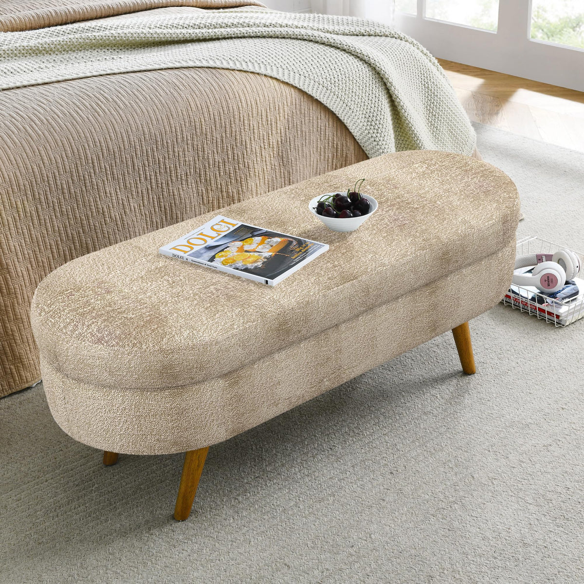 Oval Storage Bench with Rubber Wood Legs K221