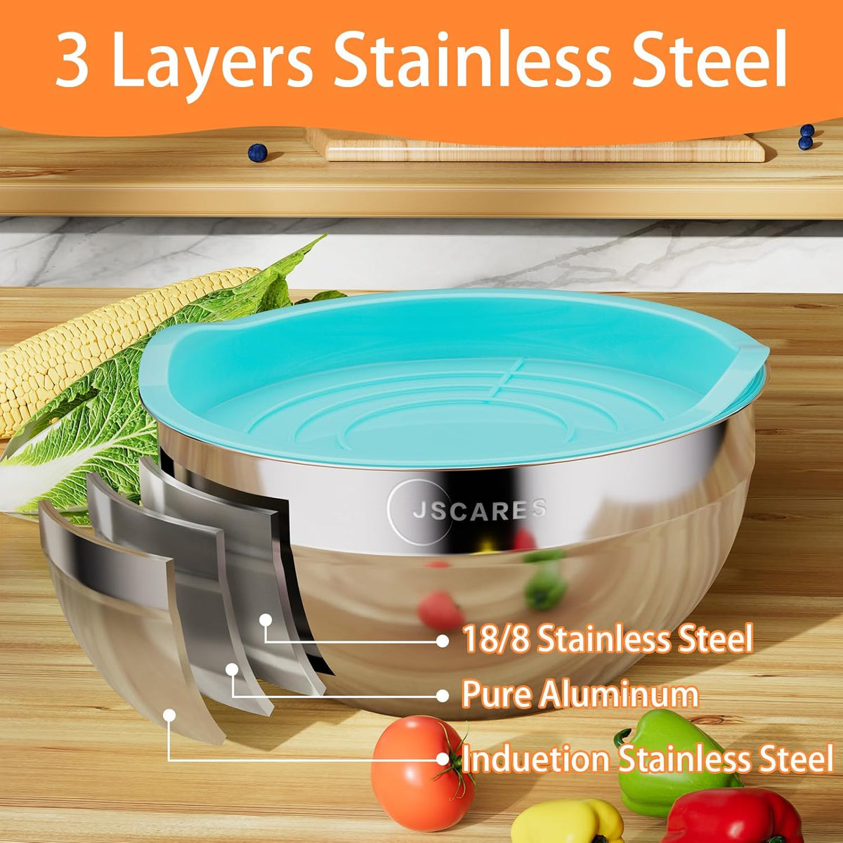 5 Piece Stainless Steel Mixing Bowls with Lids Set T485
