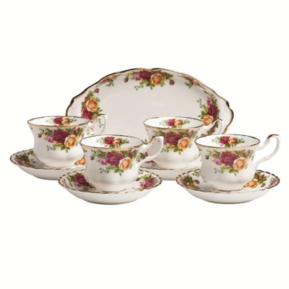 9-Piece Tea Set & Tray with Multicolored Floral Print Q397