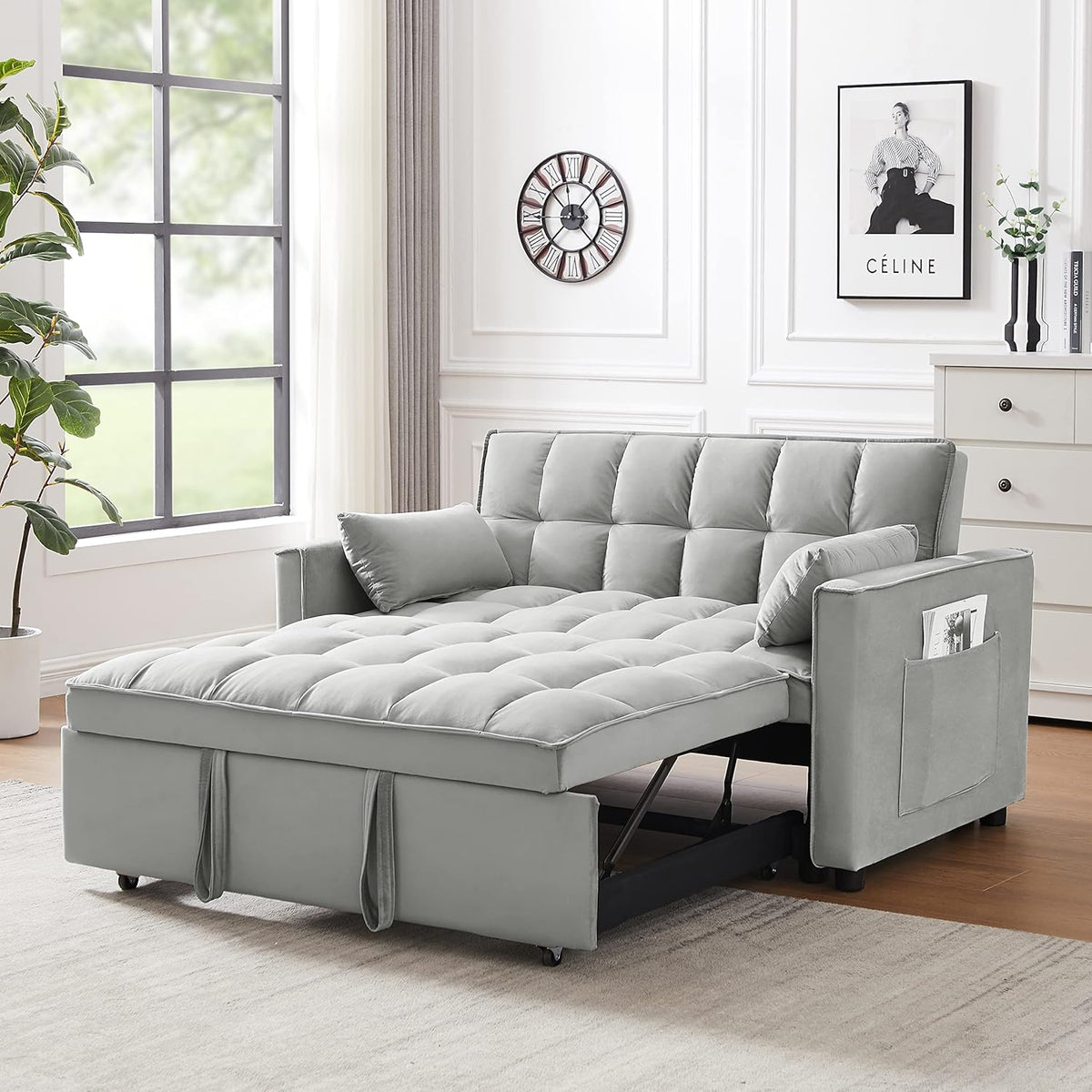Gray Full Pull Out Sofa Bed with Pillows X74373
