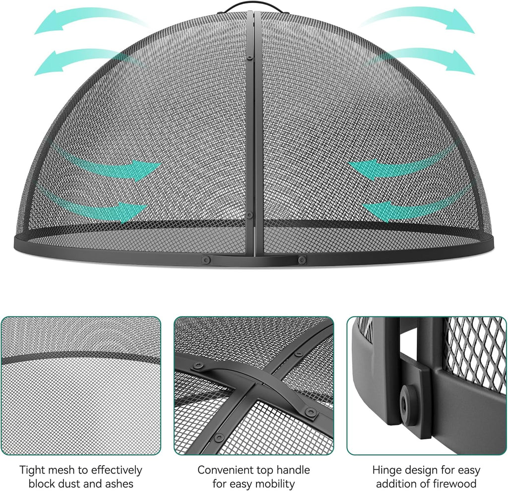 Heavy-Duty Fire Pit Spark Screen with Handle and Poker H264