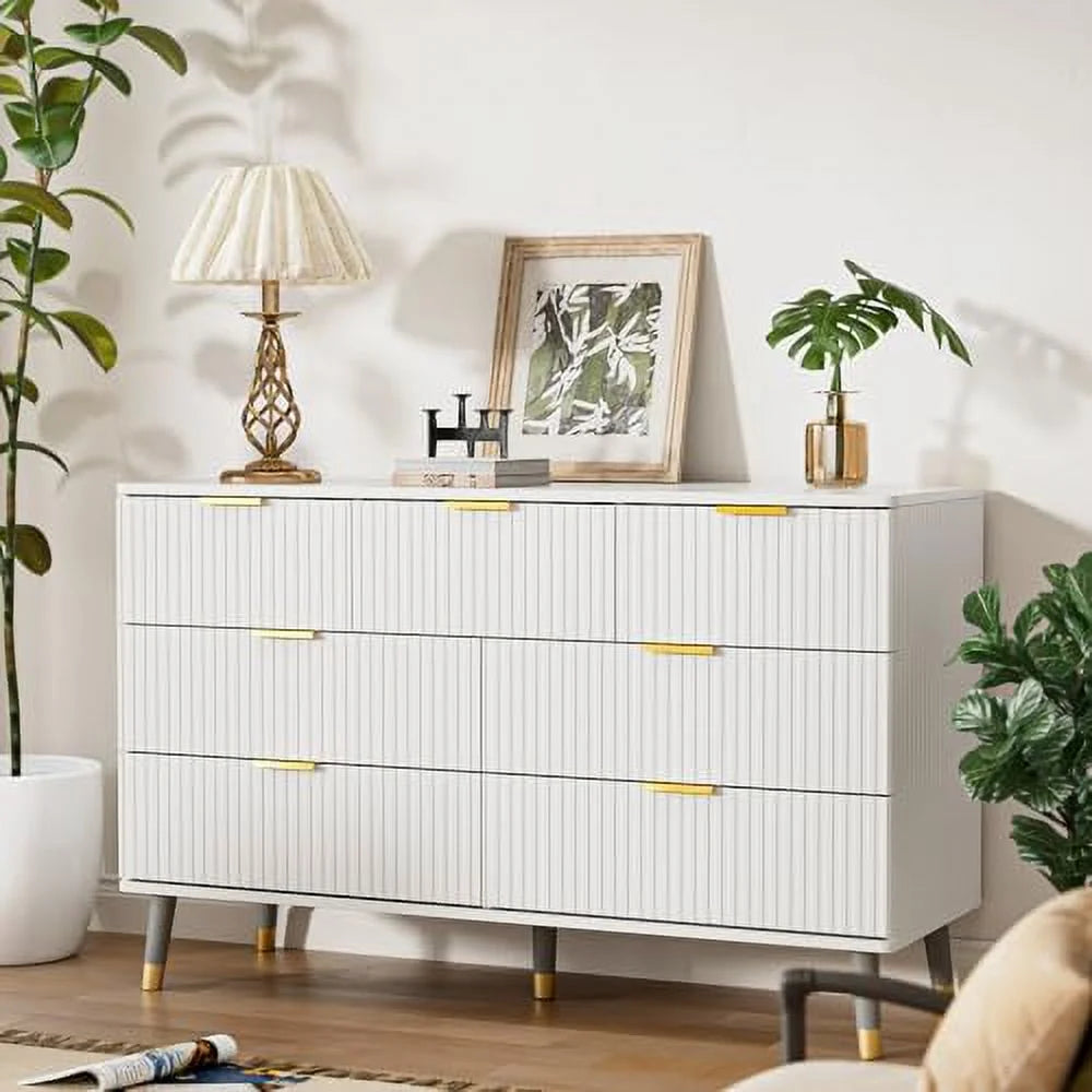 7 Drawer White Gold Wood Dresser Q35941