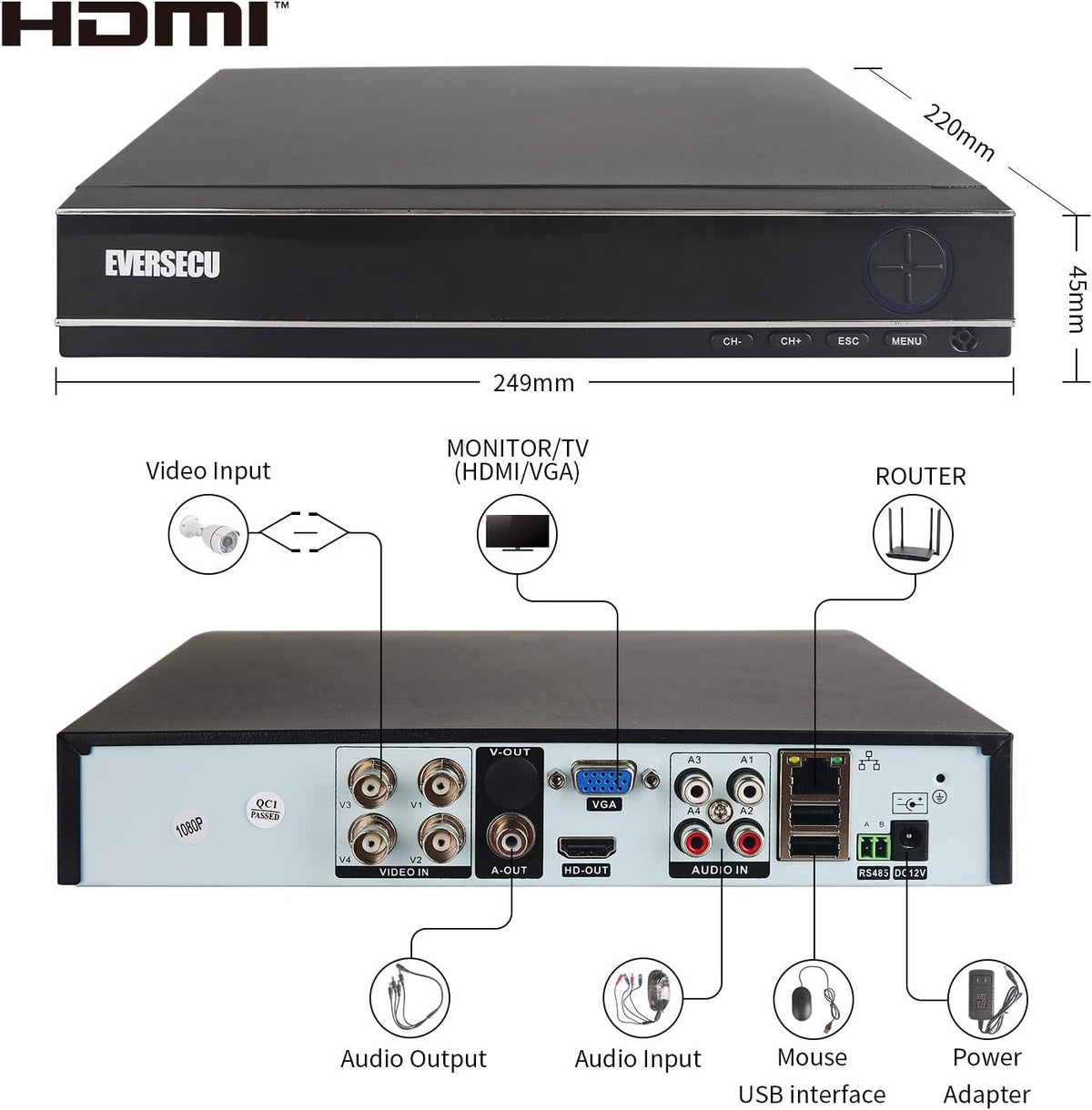 8 Channel Wired Security Camera System 1080P DVR with 8 Weatherproof Cameras H882