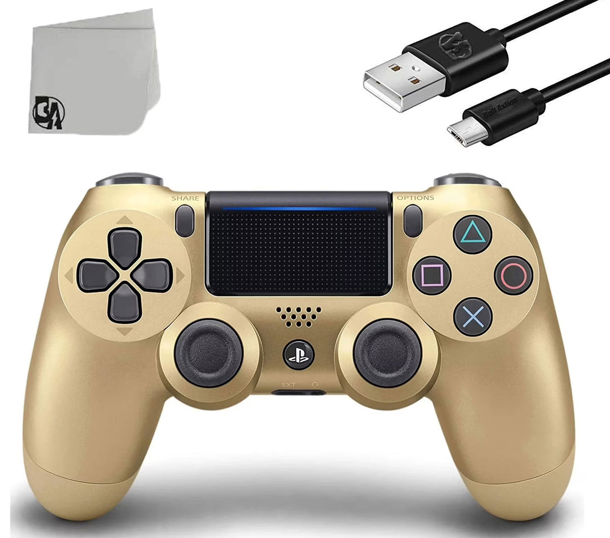 Gold Blue Wireless Controller Bundle with Charging Cable C4578