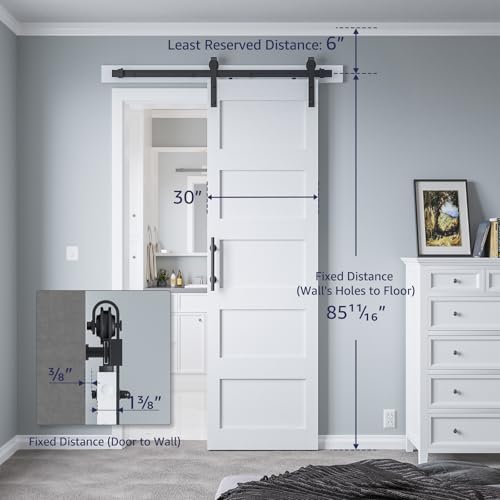 White 5 Panel Sliding Barn Door with 6ft Hardware Kit G3547