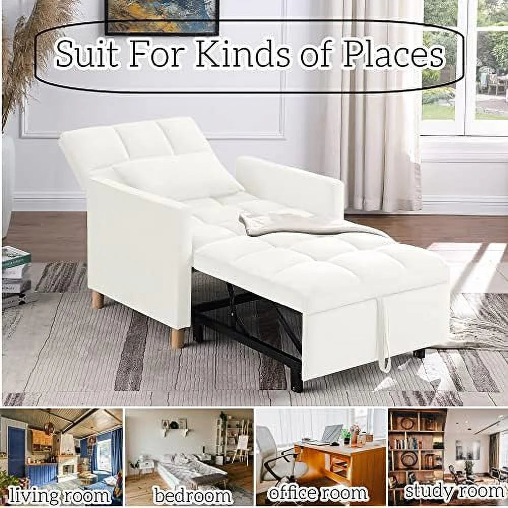 Convertible Chair Sleeper Velvet Adjustable Single Sofa Bed with Lumbar B7135