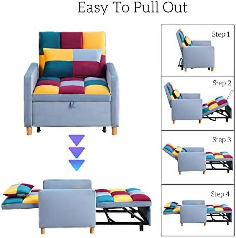 Convertible Chair Sleeper Velvet Adjustable Single Sofa Bed with Lumbar B7135