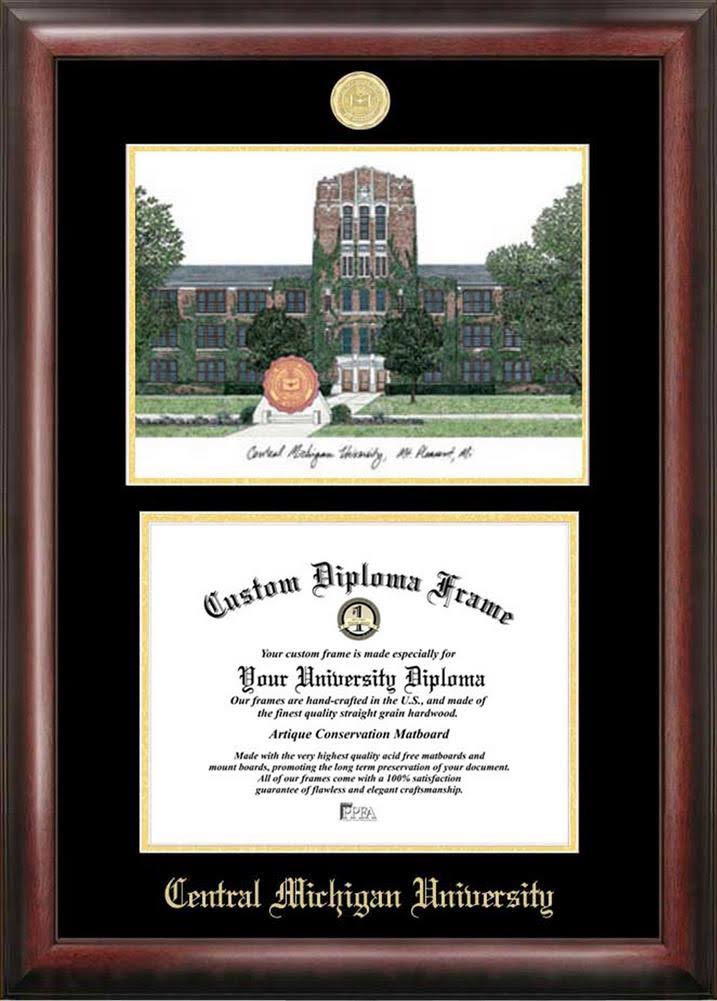 Gold Embossed Diploma Frame with Campus Images Lithograph T24443