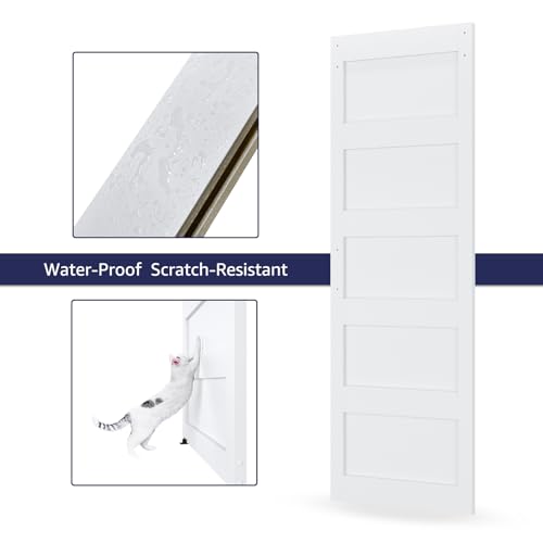 White 5 Panel Sliding Barn Door with 6ft Hardware Kit G3547
