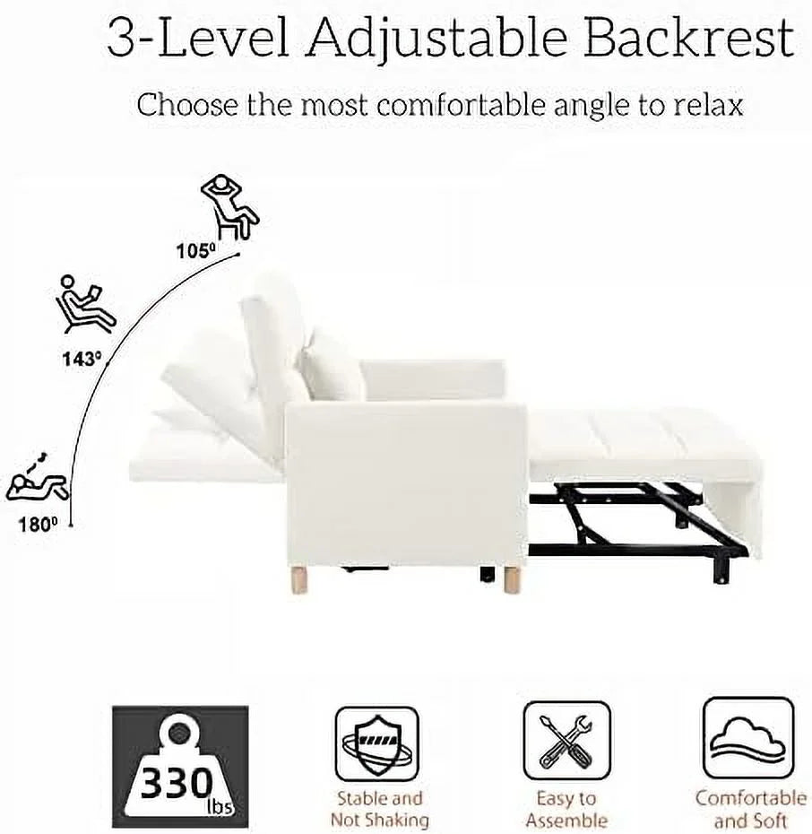 Convertible Chair Sleeper Velvet Adjustable Single Sofa Bed with Lumbar B7135