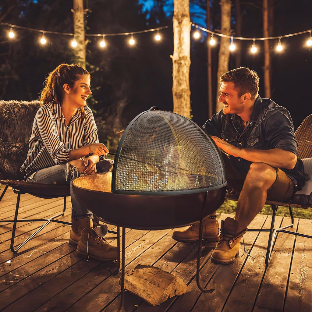 Heavy-Duty Fire Pit Spark Screen with Handle and Poker H264