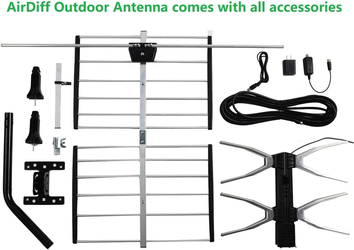 HDTV Digital Outdoor Antenna Amplified 150 Miles Long Range UHF/VHF with 40 Feet RG6 Coaxial Cable M538193