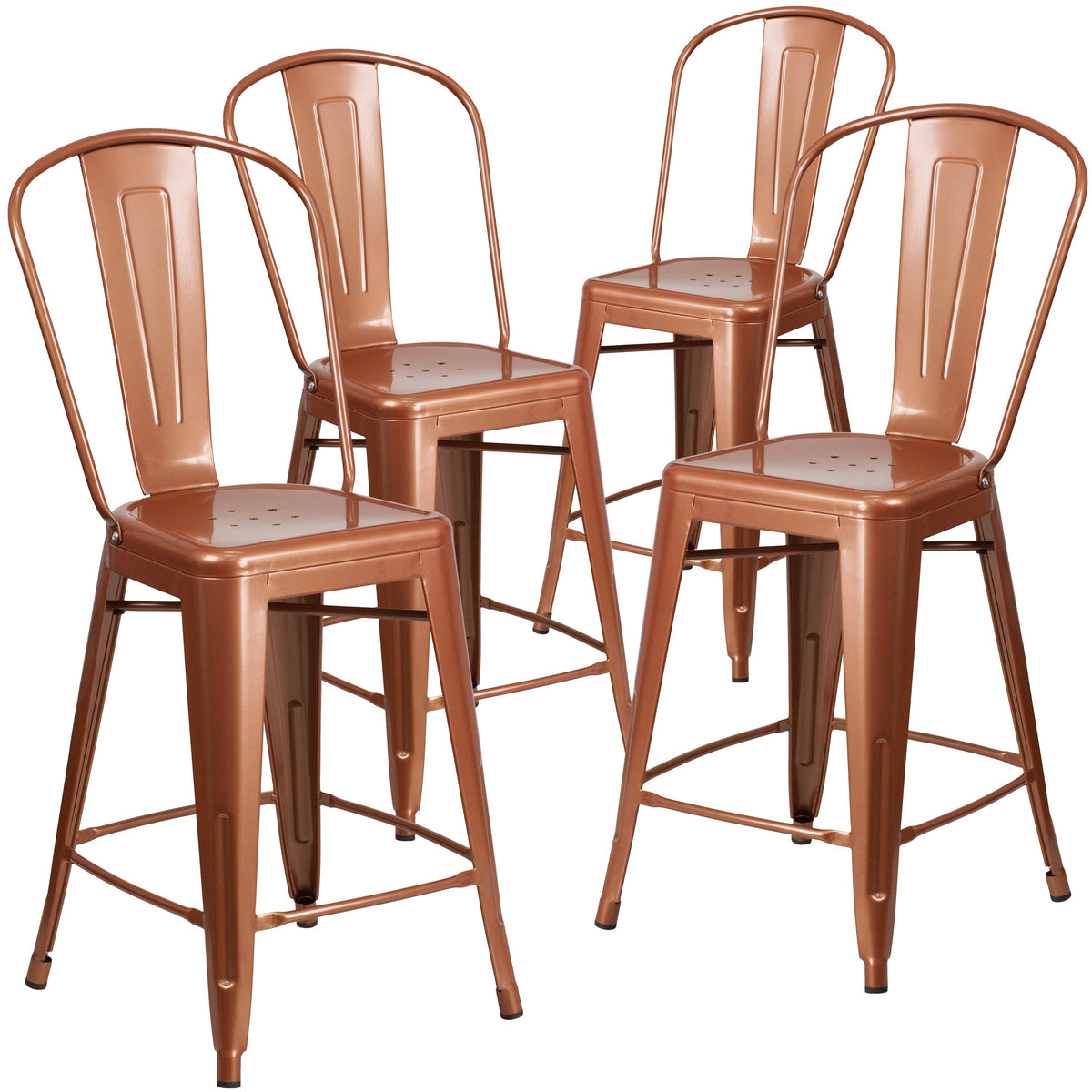 4 Pack 24" High Metal Counter Height Stool with Back Copper Q757232