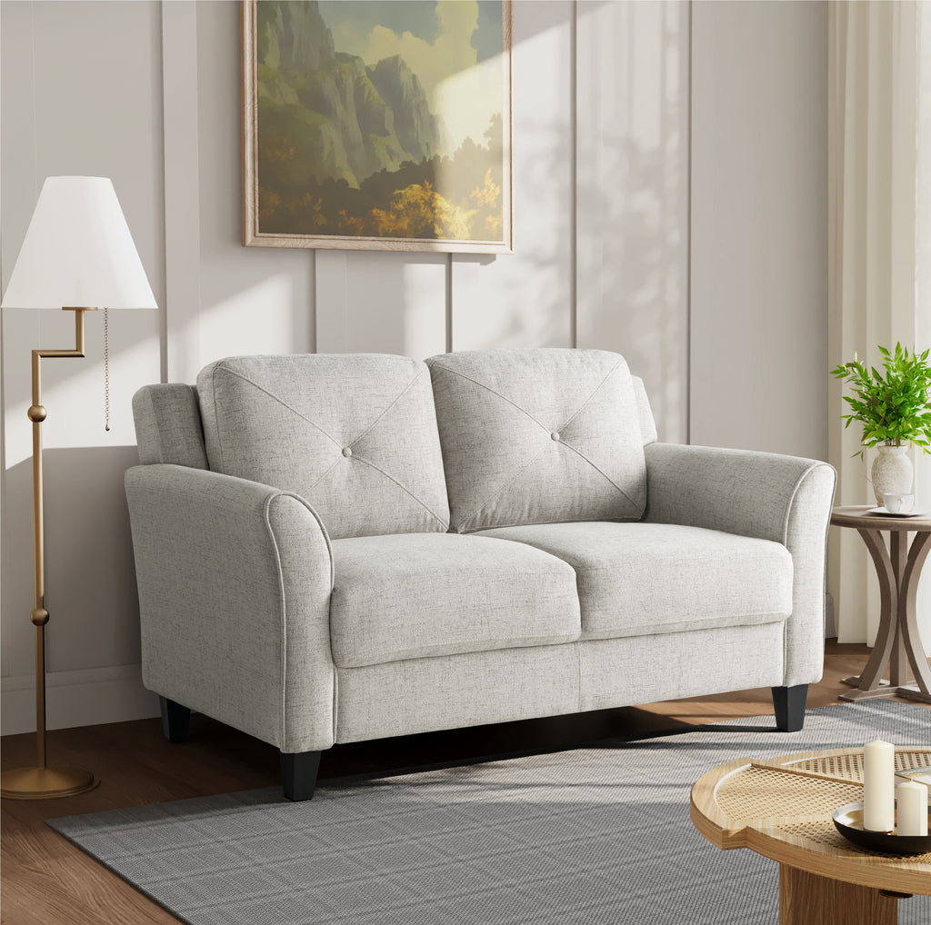 Beige Fabric Loveseat with Curved Arms H9919