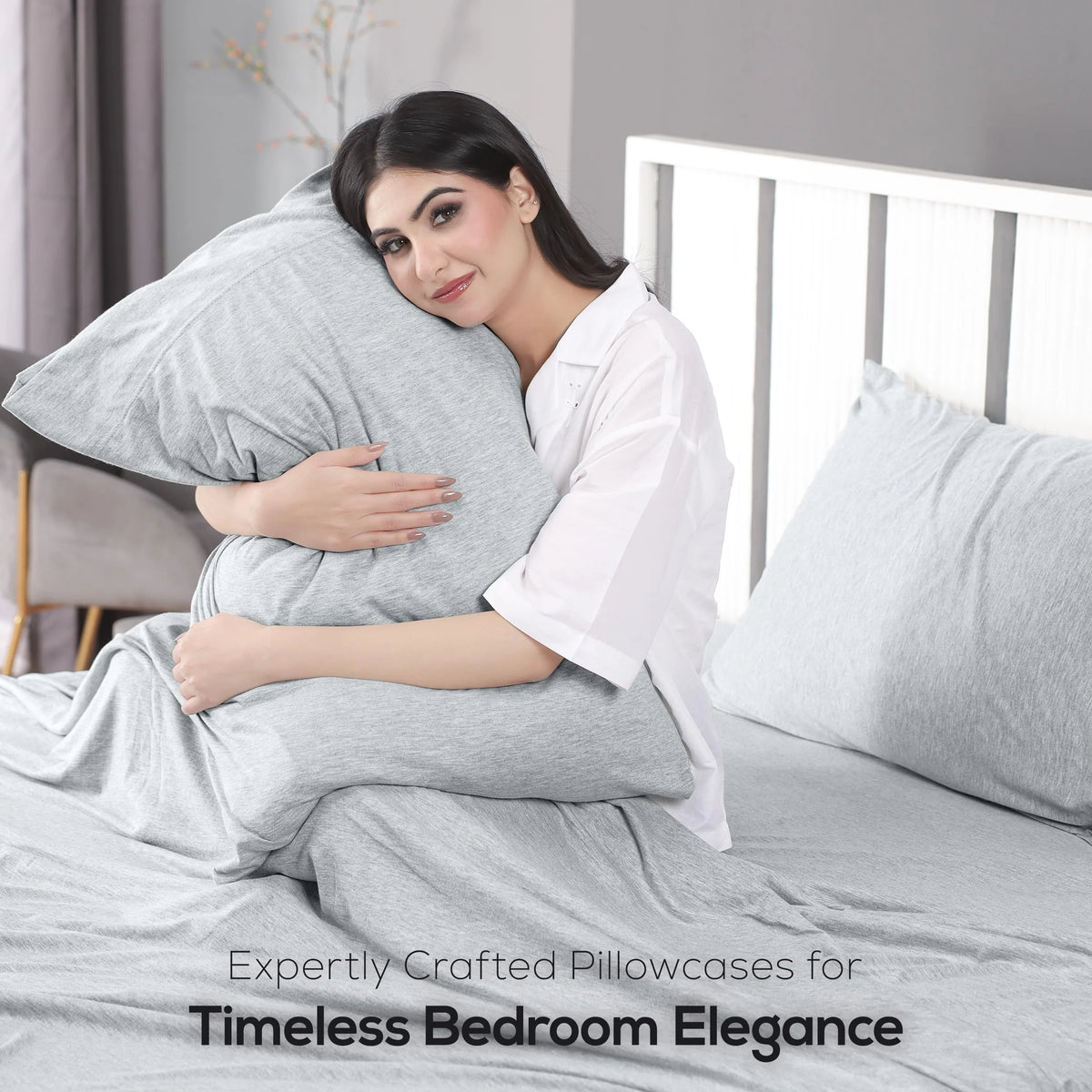 Heather Light Grey Twin Size Jersey Knit Sheet Set 3pc D426