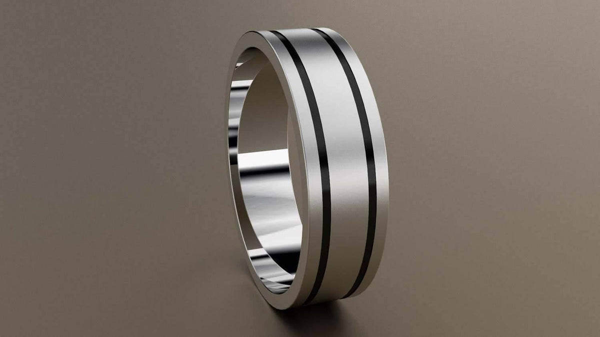 6mm Double Black Groove Wedding Band 10kt Z6275