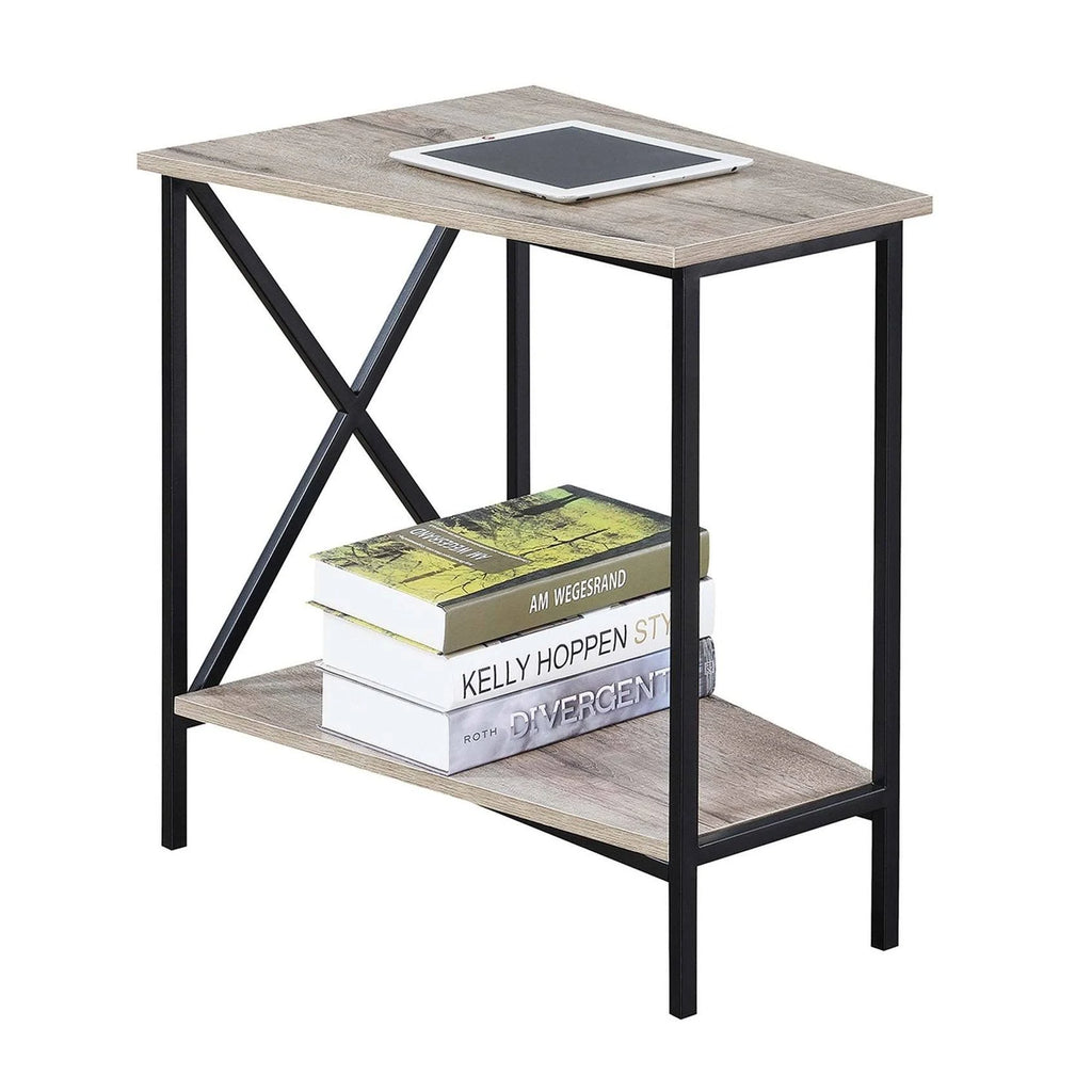 White Faux Marble Wedge End Table I753