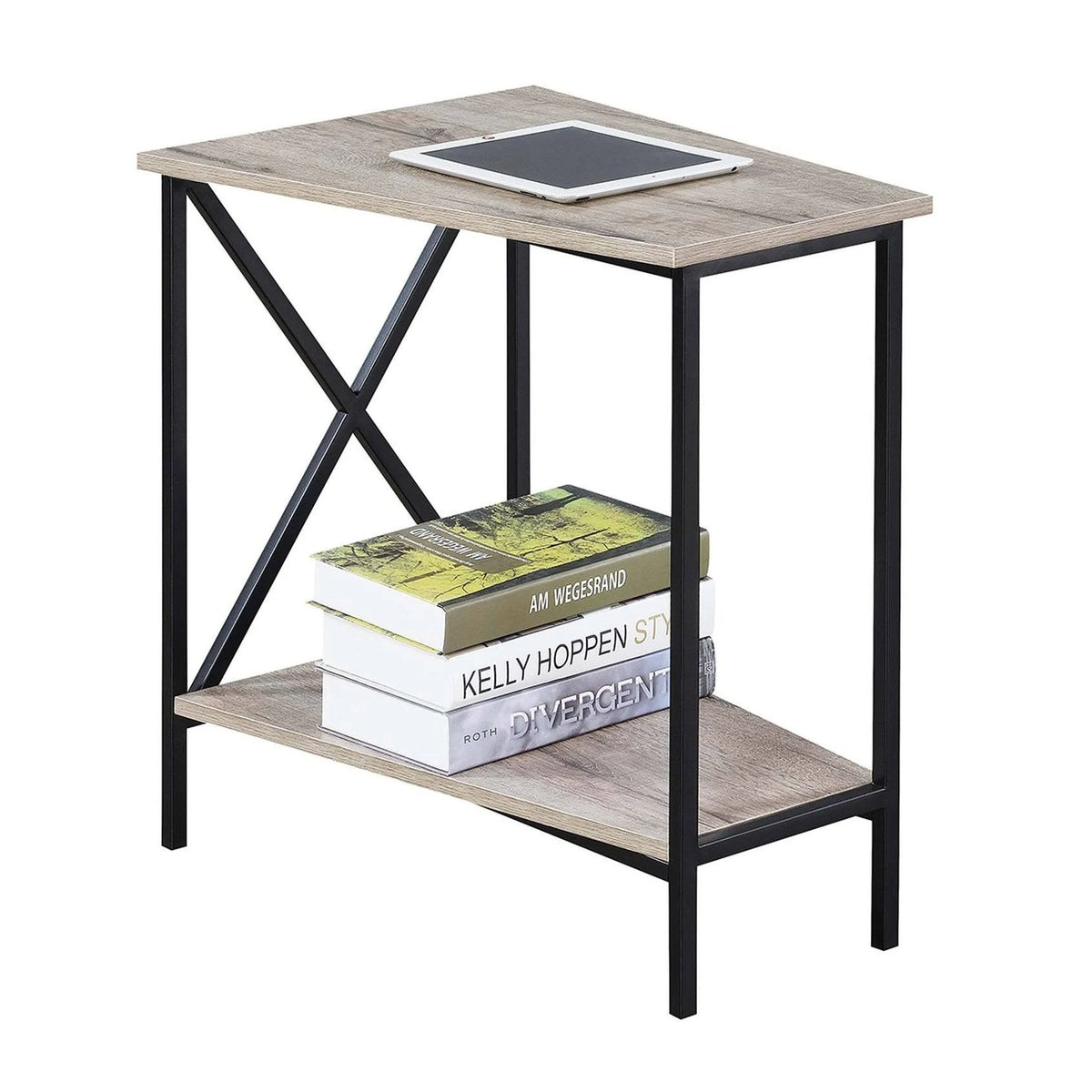 White Faux Marble Wedge End Table I753