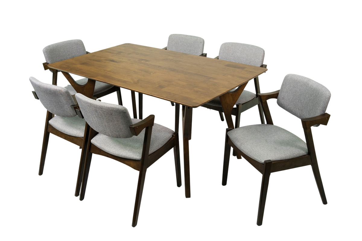 7-Piece Solid Wood Dining Table and 6 Chairs J82602