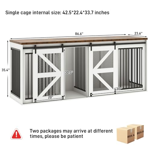 Black Wooden Dog Crate TV Stand with Sliding Metal Mesh Barn Door T98832