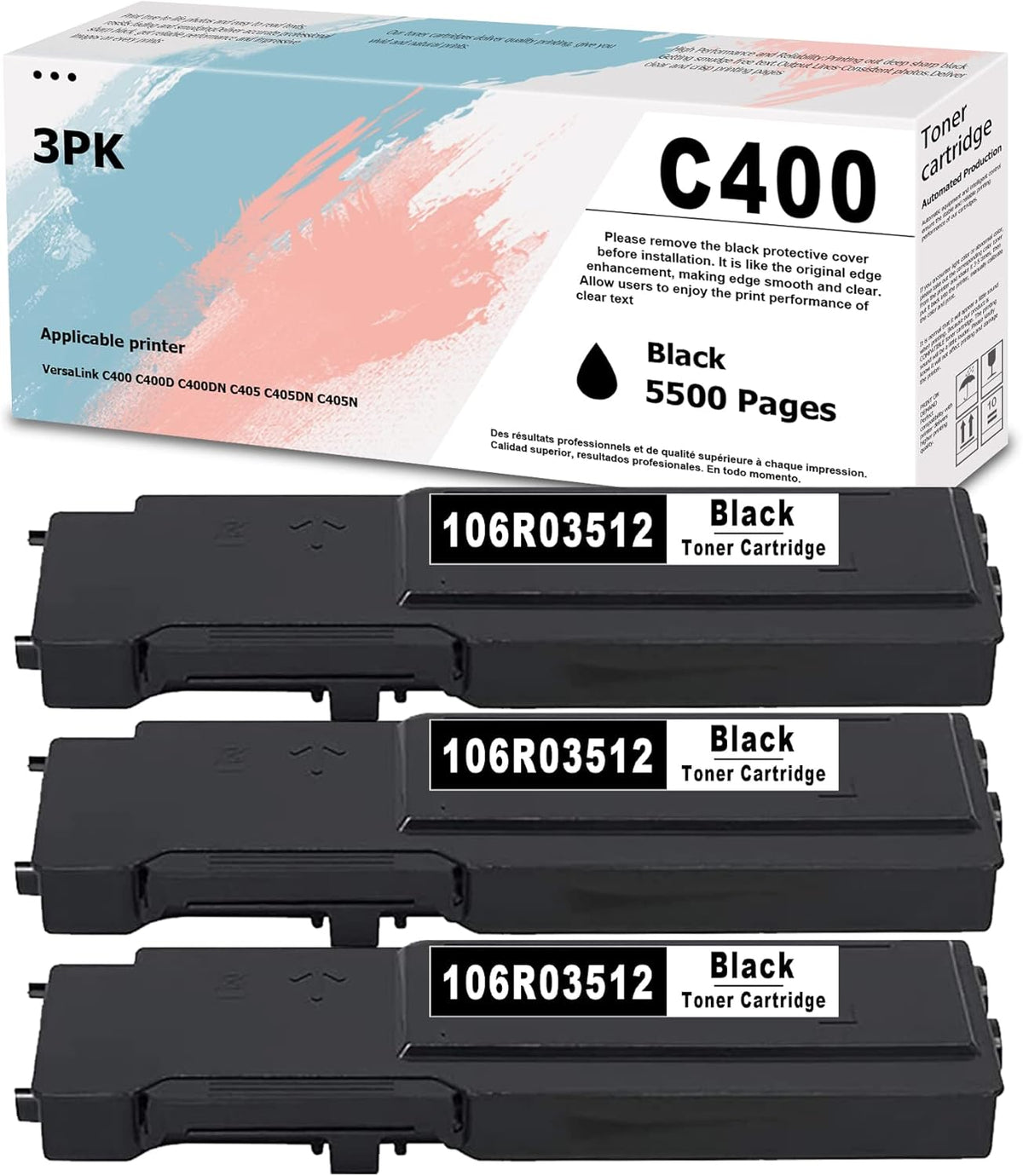 3 Pack Black Toner Cartridge for Xerox C400 C405 Printer R952