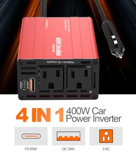 400W Car Power Inverter Dual DC 12V to 110V AC USB C 65W G921
