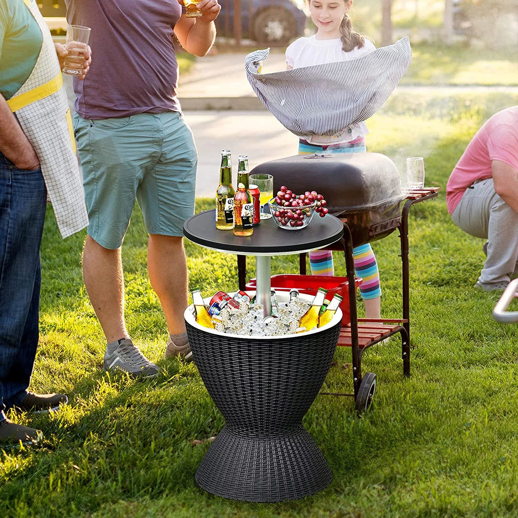 Black Rattan Style Cool Bar Table with 8 Gallon Cooler T5577