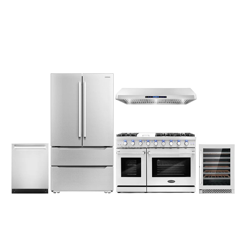 48 Gas Range, Under Cabinet Range Hood, Dishwasher, Refrigerator with Ice Maker and Wine Cooler W32730