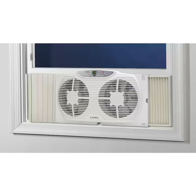 9 in. Reversible Twin Window Fan with Thermostat Q740461