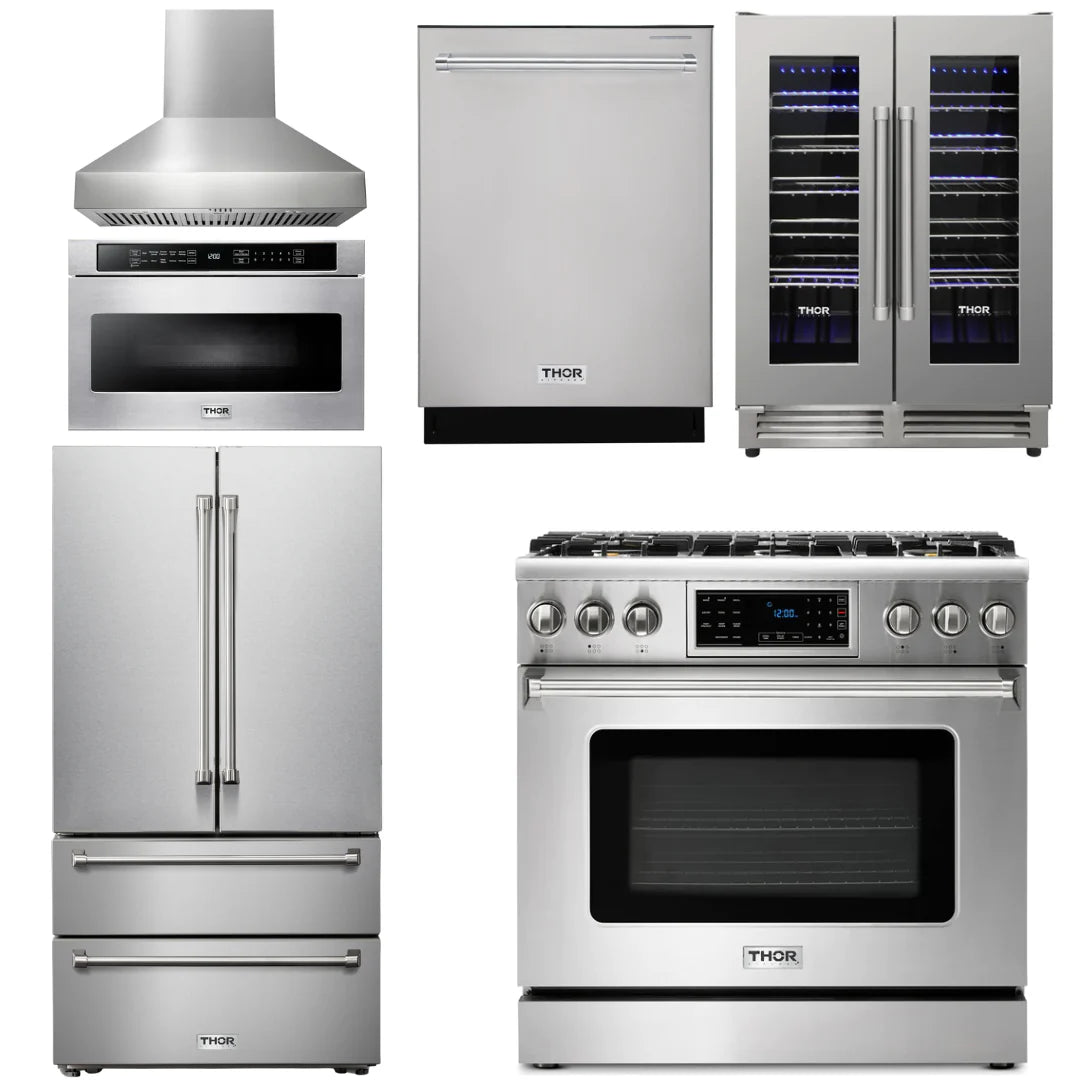 36 Gas Range, Range Hood, Microwave, Refrigerator, Dishwasher, Wine Cooler S583