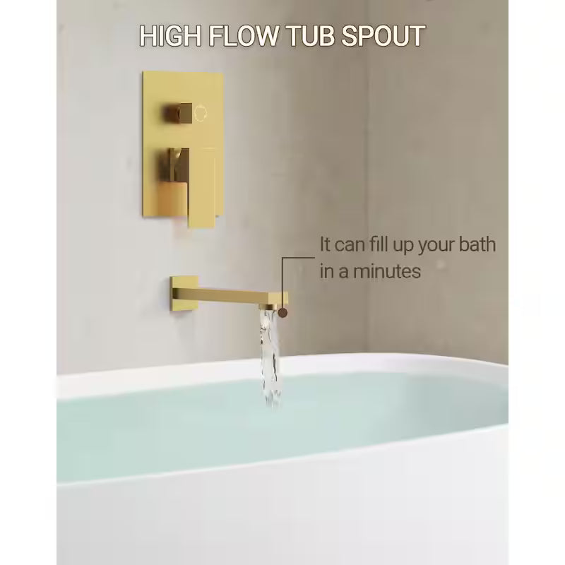 10 in. Wall Mount Shower Head and Tub Faucet 2.5 GPM Brushed Gold A6392